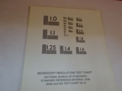 OPTICAL MICROSCOPE RESOLUTION TEST CHART OPTICS AS IS #AR-10