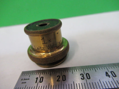 ANTIQUE ERNST LEITZ BRASS OBJECTIVE 1X RARE MICROSCOPE PART AS PICTURED &R6-A-05