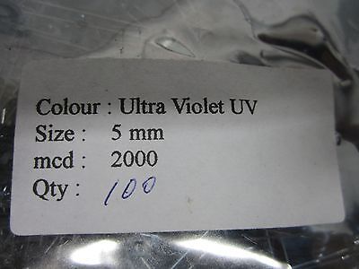 OPTICAL lot 100 pieces ULTRAVIOLET UV 5 mm MCD 2000 LED LAMP OPTICS BIN#R3-70