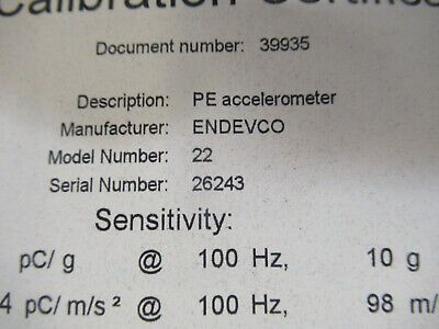 MEGGITT ENDEVCO MODEL 22 ACCELEROMETER VIBRATION SENSOR AS PICTURED #2-FT-14