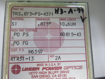 OPTICAL LASER POWER SILICON LENS INFRARED LASER OPTICS AS PICTURED H3-A-77B