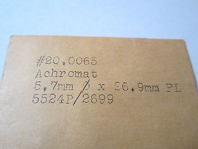 OPTICAL LENS achromat 5.7mm Diameter Focal Length 26.9mm LASER OPTICS BIN#1B