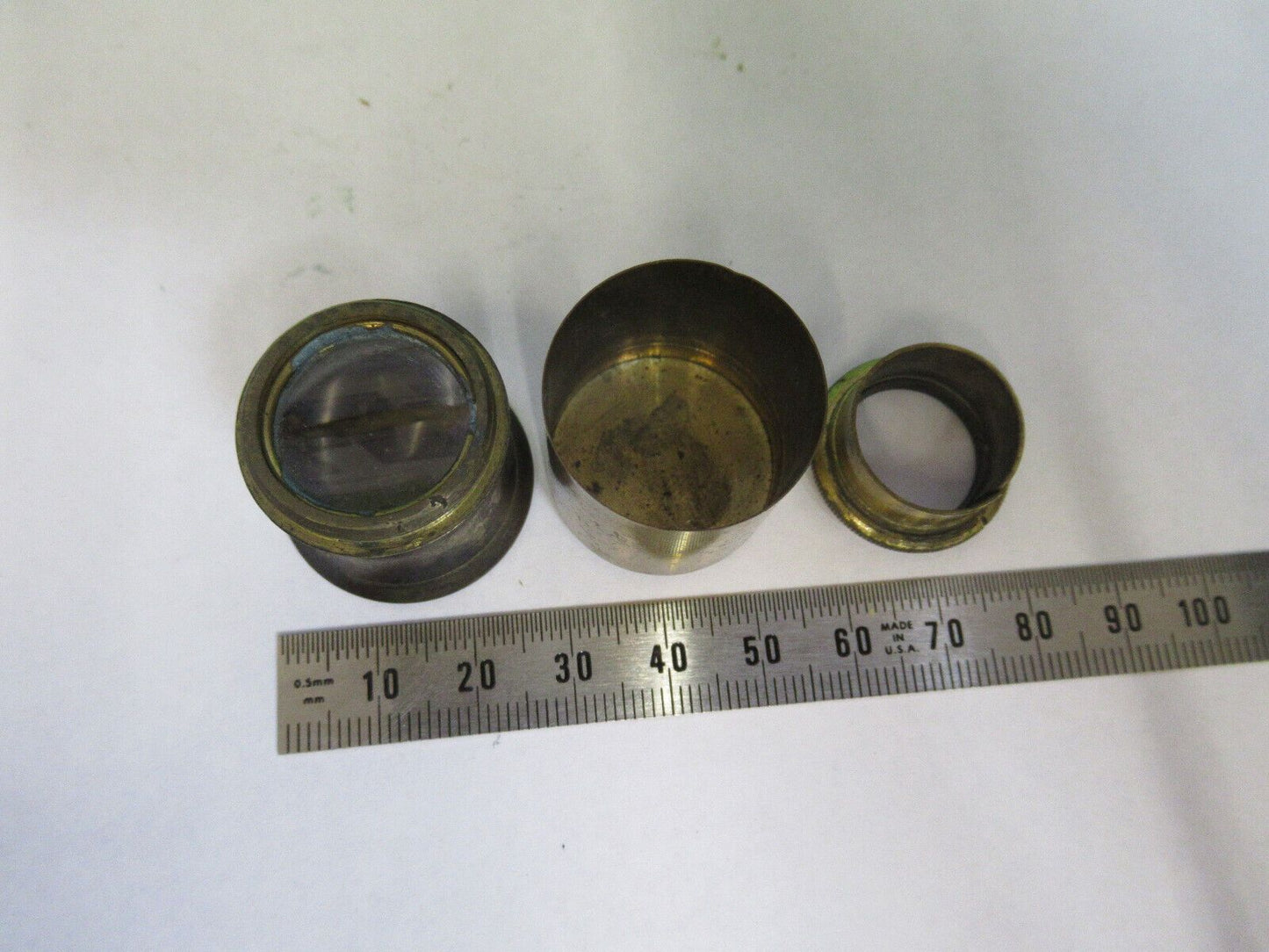 ANTIQUE BRASS HENRY CROUCH UK LOT LENS MOUNTED MICROSCOPE PART AS PIC &G2-A-74