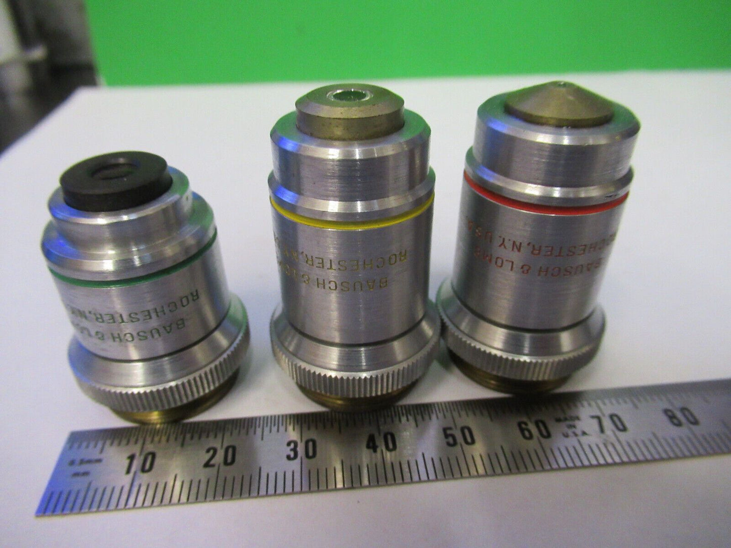 LOT 3 EA MICROSCOPE OBJECTIVE LENSES BAUSCH LOMB 10X 43X 97X OPTICS #P8-B-30