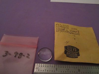 OPTICAL LENS ROLYN #3-98-2 ASPHERIC 18 mm DIA FL 15 mm LASER OPTICS BIN#3