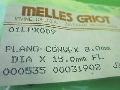 OPTICAL MELLES GRIOT LENS PLANO CONVEX 8mm DIAMETER FL 15mm LASER OPTICS B#C5-84