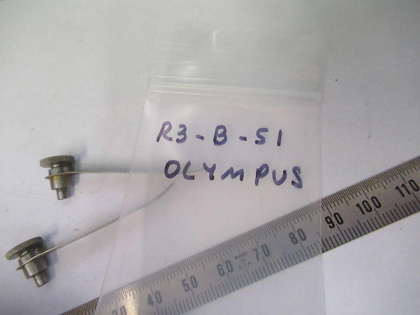 ANTIQUE OLYMPUS JAPAN PAIR CLIPS STAGE MICROSCOPE PART AS PICTURED &R3-B-51