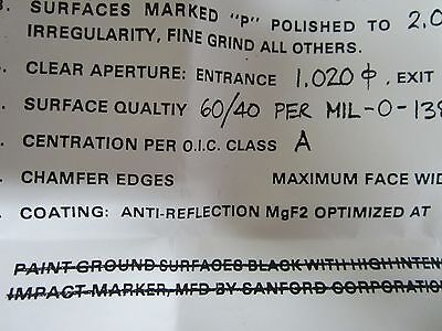 OPTICAL MIL SPEC TELEDYNE THICK CX CC LENS SFL6 GLASS LASER OPTICS BIN#43-23