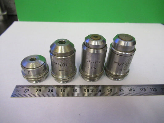 LOT 4 EA MICROSCOPE OBJECTIVE LENSES LEITZ 3.5X 10X 40X 100X OPTICS #P8-B-29