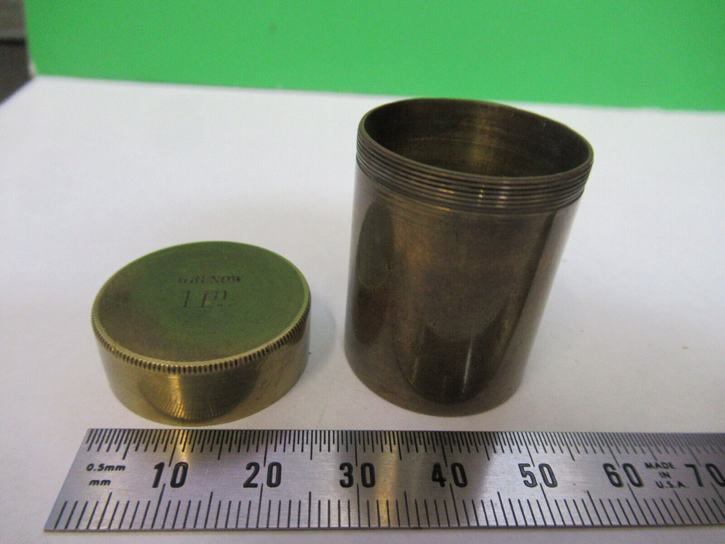 ANTIQUE BRASS GRUNOW RARE EMPTY OBJECTIVE CANISTER AS PICTURED &R9-B-07