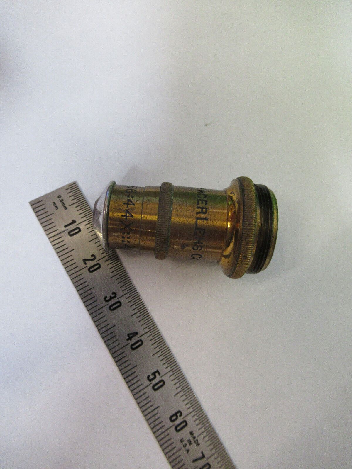 SPENCER OBJECTIVE 44X ANTIQUE BRASS MICROSCOPE PART AS PICTURED &R7-B-13x