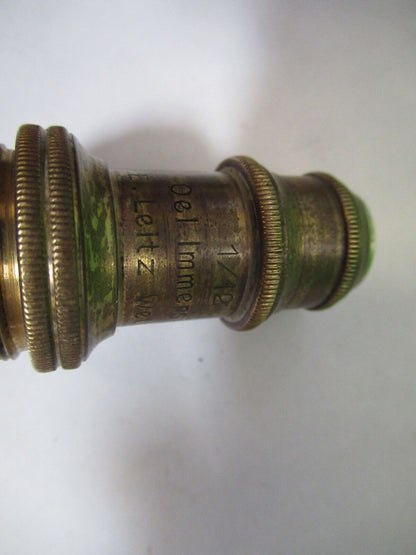 ANTIQUE BRASS ERNST LEITZ OBJECTIVE MICROSCOPE PART AS PICTURED &H9-A-41