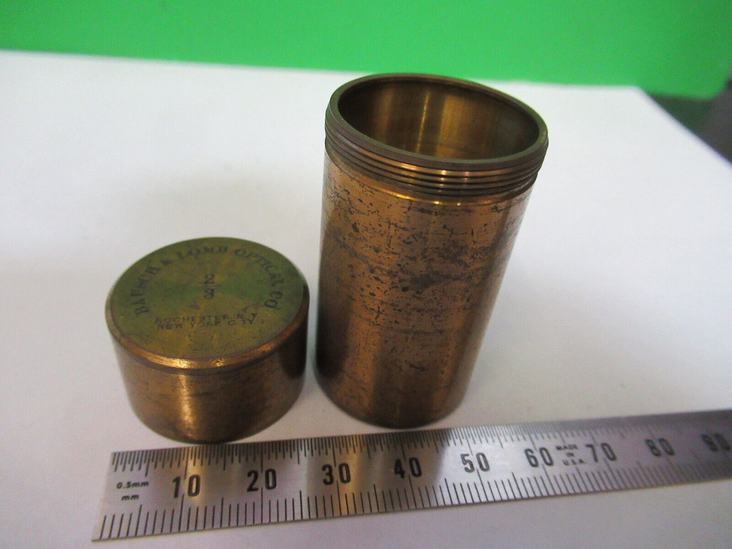 ANTIQUE BRASS BAUSCH 2/3 CANISTER OBJECTIVE MICROSCOPE PART AS PICTURED P2-B-103