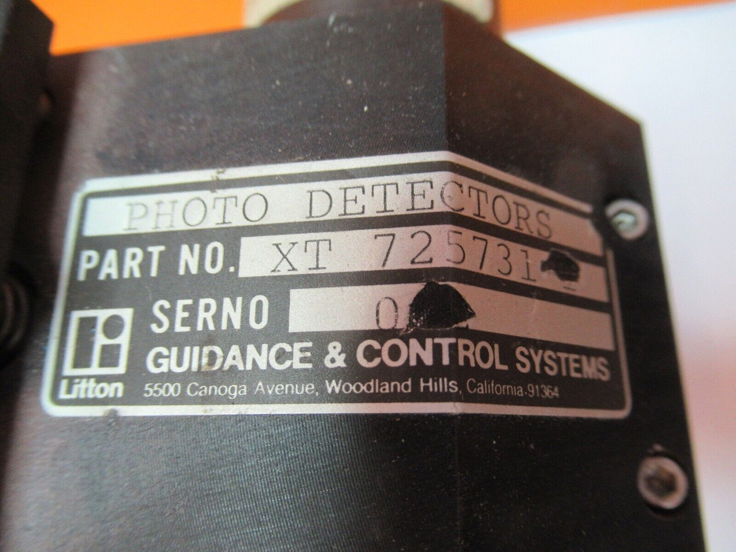 LITTON GUIDANCE CONTROL PHOTO DETECTOR OPTICS MIL SPEC AS PICTURED &W8-A-05