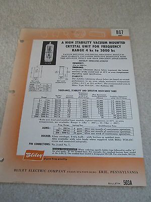 VINTAGE BROCHURE LEAFLET BLILEY BG7 60's 503A QUARTZ CRYSTAL FREQUENCY CONTROL