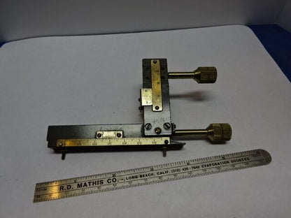 FOR PARTS VINTAGE BRASS ANTIQUE CLIPS STAGE MICROMETER MICROSCOPE AS IS &83-59