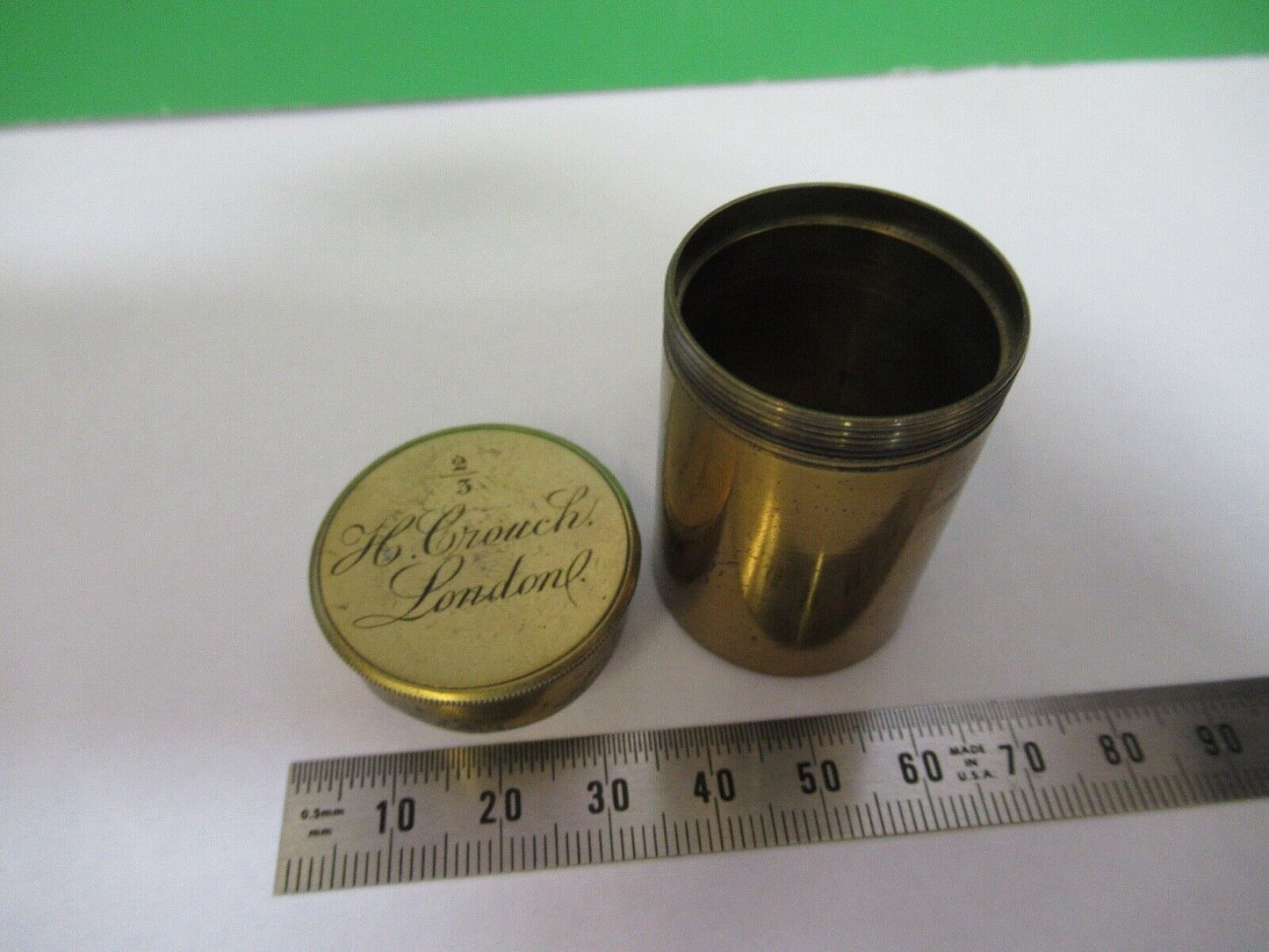 ANTIQUE BRASS OBJECTIVE CANISTER EMPTY HENRY CROUCH UK MICROSCOPE PART z1-b-02