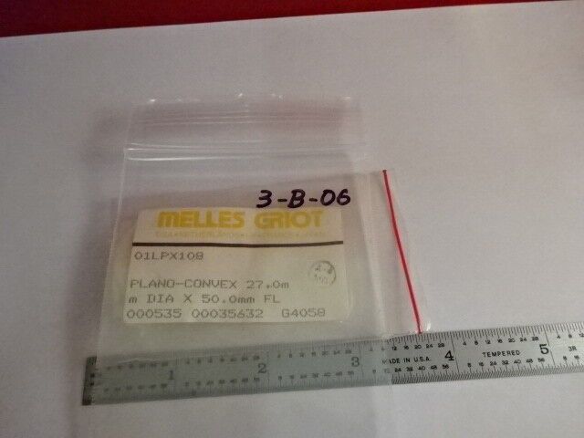 OPTICAL LENS MELLES GRIOT PLANO CONVEX 27 mm FL 50 mm OPTICS AS PICTURED &3-B-06