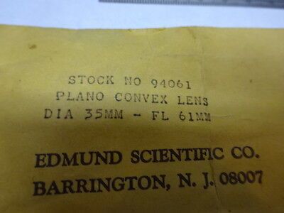 OPTICAL LENS PLANO CONVEX PL CX DIAMETER 35 mm FL 61 mm OPTICS AS IS #83-16