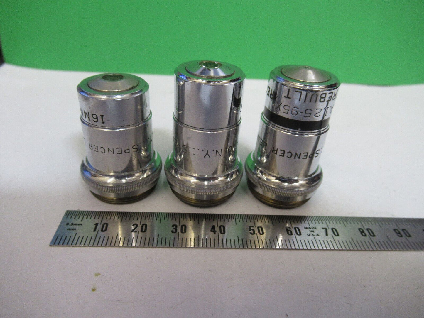 LOT SPENCER OBJECTIVE 10X 44X 95X MICROSCOPE PART OPTICS AS PICTURED AO #Z8-A-35