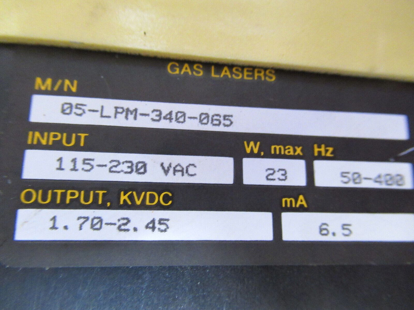 POWER SUPPLY GAS LASER HeNe LASER OPTICS AS PICTURED Y2-A-39