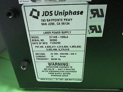 POWERFUL ARGON LASER JDS UNIPHASE 2214-10SLA OPTICS + POWER SUPPLY BIN#WARE