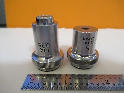 LOT 2 EA OBJECTIVE 10X 5X JAPAN OPTICS MICROSCOPE PART as pictured &A4-FT-95