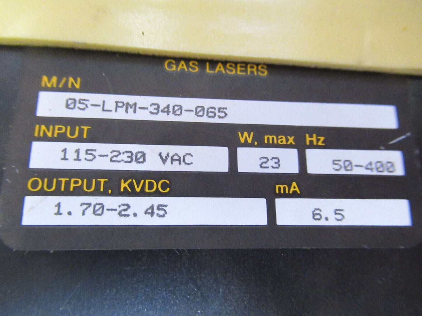 POWER SUPPLY GAS LASER HeNe LASER OPTICS AS PICTURED Y2-A-39