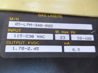 POWER SUPPLY GAS LASER HeNe LASER OPTICS AS PICTURED Y2-A-39