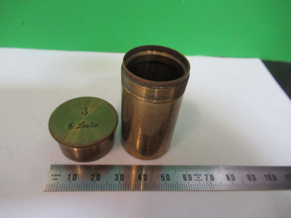 ANTIQUE BRASS LEITZ "3" CANISTER OBJECTIVE MICROSCOPE PART AS PICTURED P2-B-75