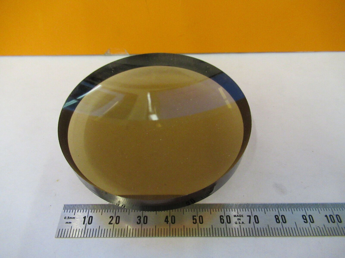 OPTICAL VARIA AMBER PLASTIC LENS CX CC 75mm DIAMETER OPTICS AS PICTURED &F9-A-03