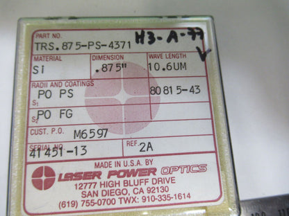 OPTICAL LASER POWER SILICON LENS INFRARED LASER OPTICS AS PICTURED H3-A-77B