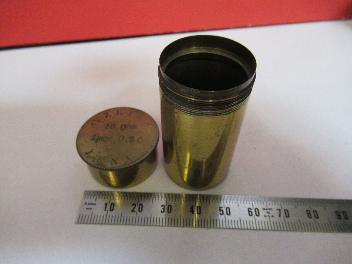 ANTIQUE BRASS EMPTY OBJECTIVE CAN ZEISS MICROSCOPE PART AS PICTURED F8-A-50