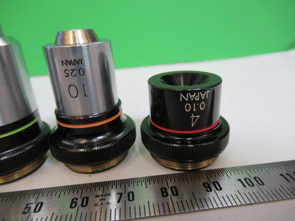 LOT 4EA OLYMPUS JAPAN OBJECTIVES 4X 10X 40X 100X MICROSCOPE PART AS PIC &72-C-08