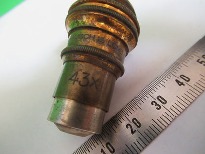 ANTIQUE BRASS BAUSCH LOMB  OBJECTIVE 43X MICROSCOPE PART AS PICTURED Z5-A-41