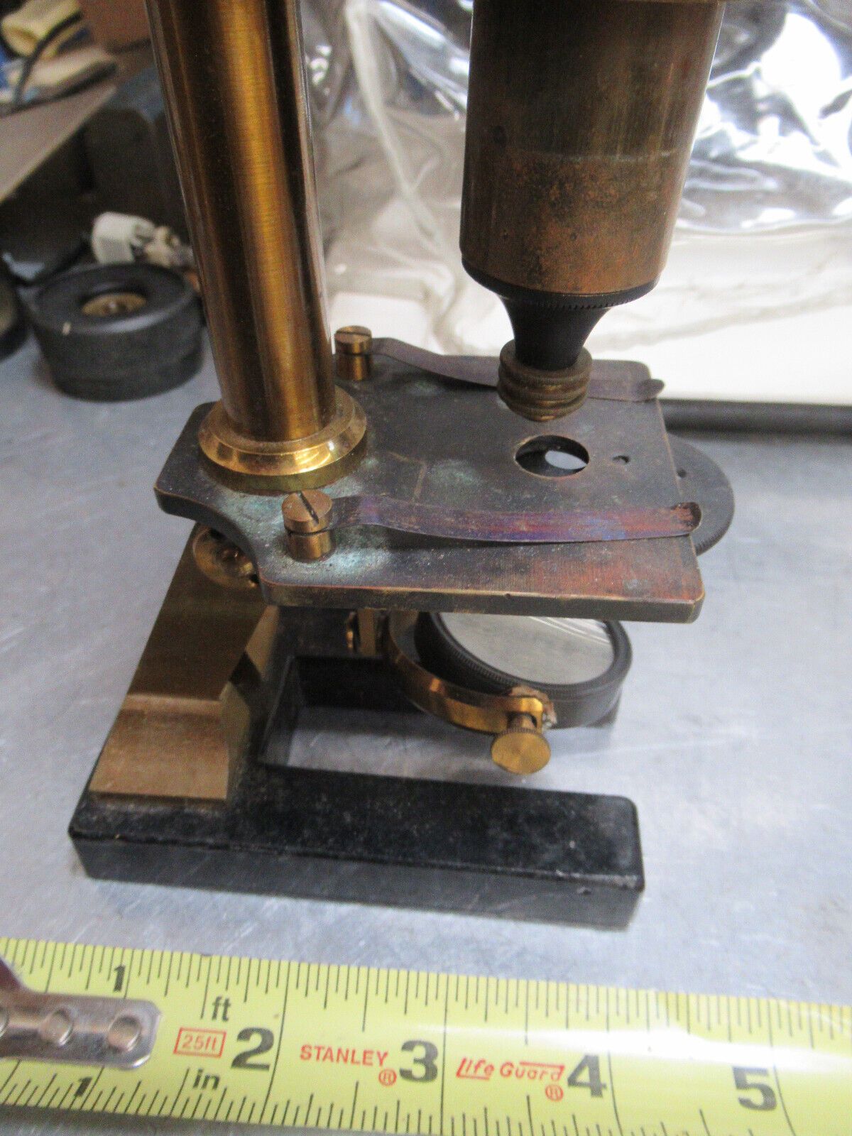 ANTIQUE UNKNOWN FRENCH BRASS  MICROSCOPE OPTICS AS PICTURED