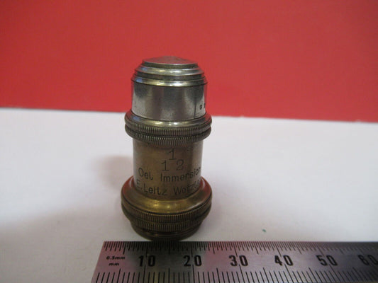 ANTIQUE  BRASS LEITZ GERMANY OBJECTIVE 1/12 MICROSCOPE PART AS PICTURED G4-A-101