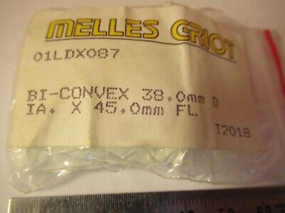 OPTICAL LENS MELLES GRIOT BI CONVEX 38mm DIA 45mm FL OPTICS AS PICTURED P7-FT-77