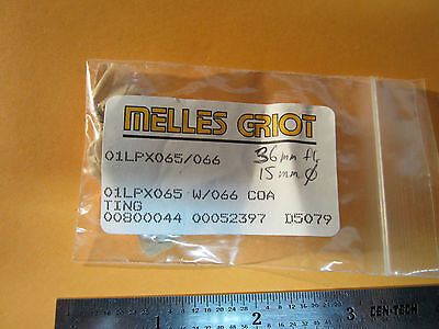 OPTICAL LENS COATED MELLES GRIOT 15 mm Dia FL 36 mm LASER OPTICS BIN#B1-90-1