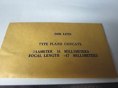 OPTICAL PLANO CONCAVE LENS 16 mm DIAMETER FL -47 mm LASER OPTICS BIN#34