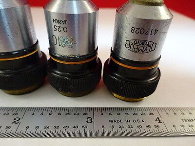 FOR PARTS MICROSCOPE LOT OBJECTIVES OLYMPUS M10 [scratches] OPTICS AS IS T2-B-18