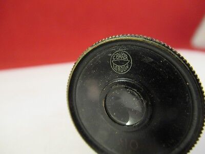 ANTIQUE BRASS EYEPIECE X10 BAKER LONDON MICROSCOPE PART AS PICTURED #66-A-41