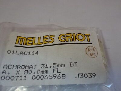 OPTICAL MELLES GRIOT ACHROMAT LENS 31.5mm DIAMETER 80 mm FL OPTICS &90-B-19