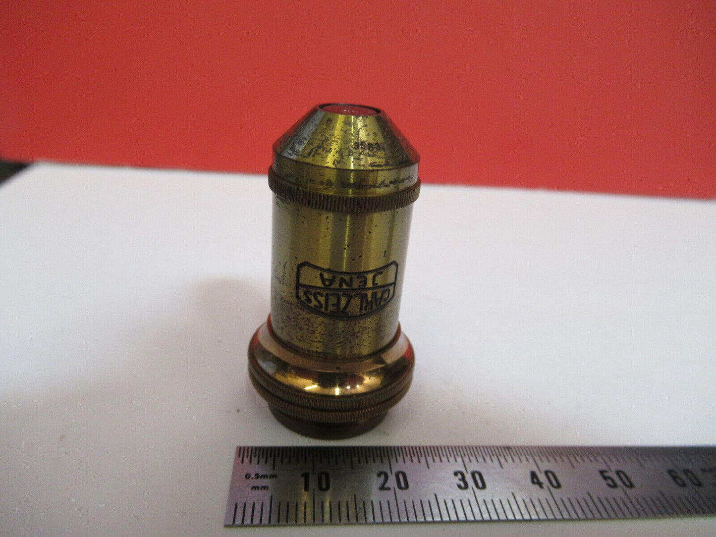 ANTIQUE BRASS CARL ZEISS  JENA 8mm OBJECTIVE MICROSCOPE PART AS PICTURED &Q2-58