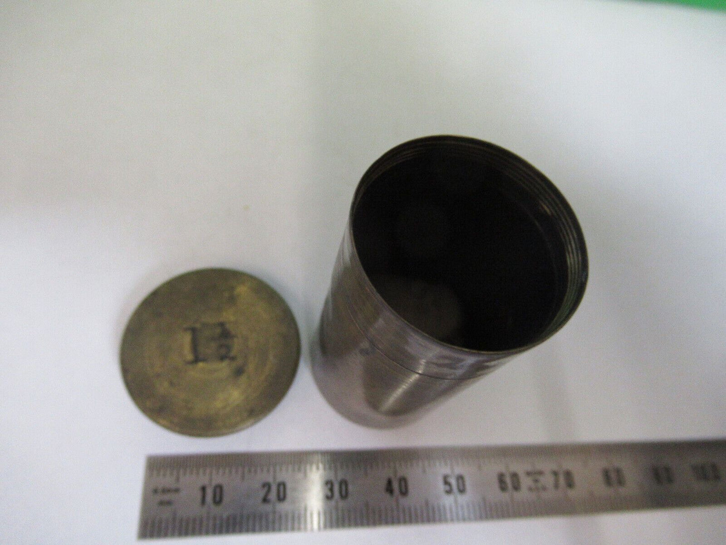 ANTIQUE EMPTY BRASS CAN for OBJECTIVE  MICROSCOPE PART AS PICTURED &Z7-A-38