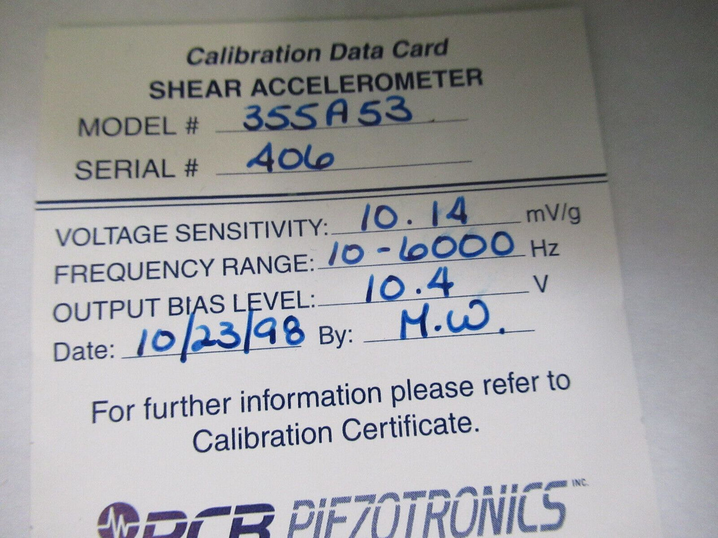 PCB PIEZOTRONICS 355A53 10mV/g  ACCELEROMETER VIBRATION SENSOR AS PIC &G2-A-16