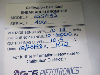 PCB PIEZOTRONICS 355A53 10mV/g  ACCELEROMETER VIBRATION SENSOR AS PIC &G2-A-16