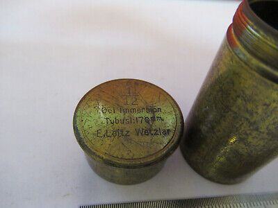 EMPTY ANTIQUE BRASS CANISTER OBJECTIVE LEITZ MICROSCOPE PART AS PIC &87-FT-60