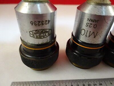 FOR PARTS MICROSCOPE LOT OBJECTIVES OLYMPUS M10 [scratches] OPTICS AS IS T2-B-18