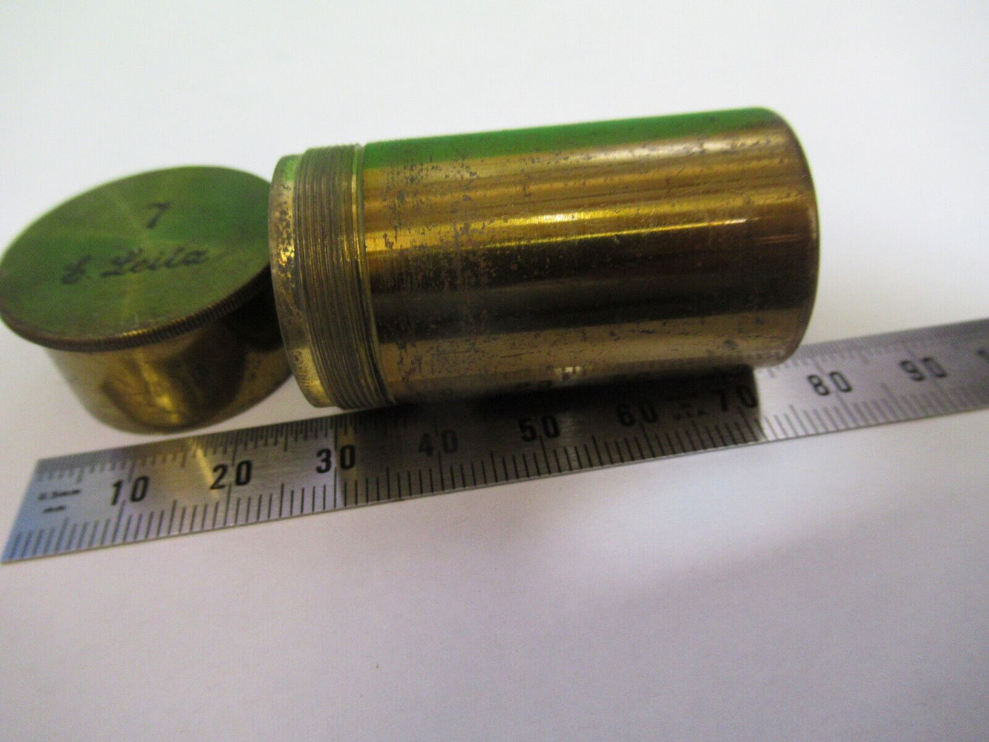 ANTIQUE BRASS LEITZ "7" CANISTER OBJECTIVE MICROSCOPE PART AS PICTURED P2-B-41